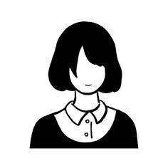 a black and white drawing of a woman with short hair wearing a collared shirt