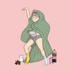 a drawing of a woman wrapped in a blanket