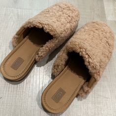 Worn Once, Brand New Casual Flat Slippers With Faux Fur Lining, Casual Synthetic Slippers For Fall, Casual Slippers With Faux Fur Lining, Casual Slippers With Faux Fur Lining For Fall, Casual Winter Slippers With Faux Fur Lining, Casual Slippers With Faux Fur Lining For Spring, Womens Uggs, Ugg Shoes, Flat Shoes Women