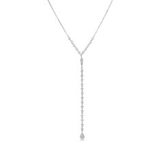 Meira T White Gold Diamond Lariat Necklace - ICE Luxury Dazzling Single Strand Diamond Necklace, Luxury Adjustable White Gold Lariat Necklace, Luxury White Gold Lariat Drop Necklace, Luxury White Gold Lariat Necklace For Anniversary, Luxury Single Strand Dangle Necklaces, Luxury Long Drop Diamond Necklace With Adjustable Chain, Luxury Diamond White Rectangular Necklace, Luxury White Gold Beaded Chain Necklaces, Luxury White Gold Rectangular Diamond Necklace