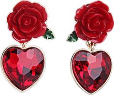 Vday Aesthetic, Selena Party, Lesbian Earrings, Flower Language, Flower Earrings Gold, Red Heart Earrings, Earrings Gothic, Crystal Heart Earrings, Ruby Heart