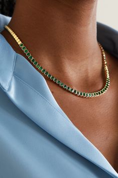 Elegant and timeless, Anita Ko's necklace has all the makings of a modern heirloom. It's crafted from 18-karat gold and set with 6.38-carats of vivid emeralds in bezel settings and has a shorter length that gently grazes your collarbone. Emerald Drop Necklace, Emerald Jewelry Necklace Gold, Colombian Emerald Necklace, Formal Clavicle Chain Necklace, Elegant Yellow Gold Gemstone Chain Necklace, Elegant Emerald Pendant Necklace With Clavicle Chain, Timeless Gold Emerald Necklace, Timeless 14k Gold Emerald-cut Necklace, Formal Gold Chain Necklace With Gemstone