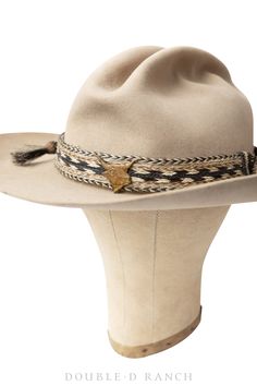 HATS OFF TO THIS AMAZING ANTIQUE TOPPER! This fabulous felt hat isn’t just your average vintage cowboy hat, this one is attributed to the legendary ‘Bulldogger’ Bill Pickett, one of the most revered Black cowboys in history. Born and bred in central Texas, Pickett garnered fame for his steer-wrestling skills and stunts, and began appearing in county fairs and rodeos, traveling with his act throughout Texas, Arizona, Wyoming, and Oklahoma. Pickett was a member of the 101 Ranch Wild West Show that Country Style Fur Felt Hat Bands For Country Events, Country Style High Crown Felt Hat For Western-themed Events, Adjustable Fur Felt Hat Band For Rodeo, Western-styled Hat Band For High Crown Hats, Western High Crown Costume Hat For Rodeo, Fur Felt Hat Bands For Rodeo And Kentucky Derby, Western Fur Felt Hat Bands For Kentucky Derby, Vintage Top Hat With Flat Brim For Ranch, Western Fur Felt Hat Bands For Country Events