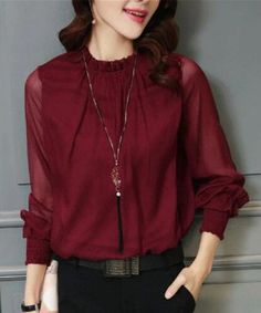 Gender:Women Sleeve Style:Regular Collar:Stand Style:Office Lady Sleeve Length(cm):Full Material:Polyester,Cotton,Acrylic Clothing Length:Regular Pattern Type:Solid Fabric Type:Chiffon Model Number:32746 Decoration:Button Size:M L XL 2XL Style:Fashion Casual Chiffon Blouse, Women Chiffon Blouse, Chiffon Tops Blouses, Stand Neck, Korean Fashion Casual, Chiffon Fashion, Chiffon Long Sleeve, Loose Blouse, Casual Tops For Women