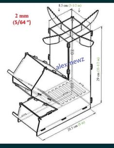 a drawing of a tv stand with two shelves and one shelf on the bottom,