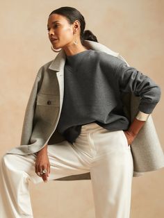 Crew-Neck Sweatshirt | Banana Republic Trendy Fall Fashion, Style 2023, Material Girl, Trendy Fall, Material Girls, Brown Skin, Dolman Sleeve, Hip Length, Fall Fashion