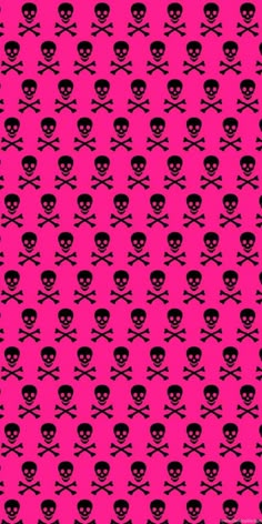 a pink background with black skulls and crossbones