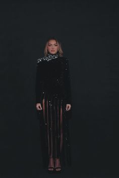 Embroidered Fringes Dress Luxury Contrast Sequin Dress For Party Season, Luxury Contrast Sequin Dress For Night Out, Glamorous Glitter Dress For Gala, Rhinestone Fringe Sequin Dress For Evening Party, Sequin Dress With Rhinestone Fringe For Evening Parties, Glamorous Fringe Dress For Party Season, Luxury Party Dresses With Contrast Sequin, Luxury Floor-length Sequin Dress For Night Out, Glamorous Fringe Evening Dress