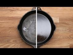 an old cast iron skillet before and after being cleaned