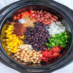 crockpot 3 - bean vegetarian chili recipe in a slow cooker with text overlay