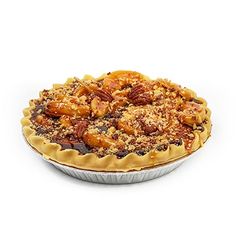 a pie with pecans and raisins on top