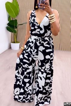 Fisdy - Comfortable Wide Leg Jumpsuit with Belted Design Perfect for Vacation Outfits Party Wear Maxi Dresses, Color Block Maxi Dress, Cami Jumpsuit, Tops For Women Casual, A Line Maxi Dress, Casual Wear Women, Jumpsuit Online, Casual Rompers, Vacation Wear