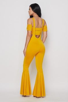 yellow gold tie up bandeau top and high waist flare leg jumpsuit Chic Solid Color Two-piece Jumpsuit And Romper, Spring Flare Fitted Jumpsuits And Rompers, Chic Flare Jumpsuits And Rompers For Spring, Chic Spring Flare Jumpsuits And Rompers, Chic Two-piece Jumpsuit And Romper Set For Spring, Chic Two-piece Jumpsuit And Rompers For Spring, Spring Overalls For Night Out, Spring Stretch Matching Set Jumpsuits And Rompers, Spring Stretch Jumpsuits And Rompers Matching Set