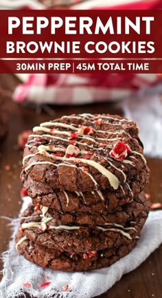 chocolate peppermint brownie cookies stacked on top of each other