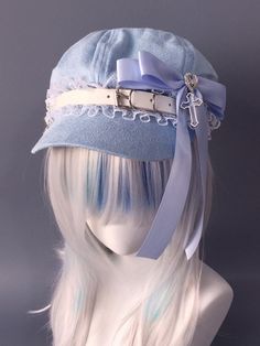 The price is for a hat only, others are not included. Designer Hats For Women, Harajuku Style Adjustable Party Hat, Rococo Hat, Tissue Dress, Japanese Hat, Japanese Kawaii Fashion, Cute Beret, Blue Hair Accessories, Beautiful Hat