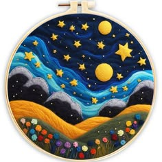 Needle Felting kit - Field under the Night Sky Flat Felting, Art Mini Toile, Needle Felt Art, Felt Painting, Needle Felted Art, Felting Needles, Punch Needle Kits, Felt Pictures, Paintings Famous