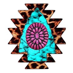 an animal print design with pink and blue colors on it's face, in the center of a cheetah pattern