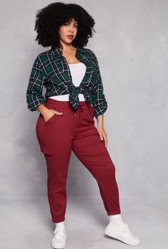 Cropped Hem, Jogger, Tapered Leg, High Waisted, Cargo Pocket(s), Solid, Item Number 3861056720803 Plus Size Joggers, Rainbow Shop, Cargo Joggers, Cargo Pocket, Tapered Legs, Item Number, Plus Size Outfits, High Waisted, Plus Size