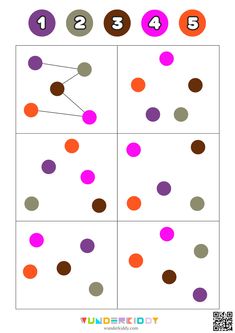 an image of numbers and dots on a white background with the number 1 to 5