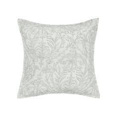 a white and grey pillow on a white background