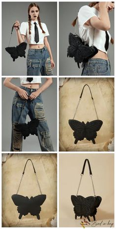 Bird in Bag – Small Novelty Bag with Butterfly Design Chain Clasp – Bird in Bag Summer Black Bag With Chain Strap, Summer Black Shoulder Bag With Chain Strap, Black Shoulder Bag With Chain Strap For Summer, Black Chain Strap Bag For Summer, Novelty Bags, Bird In Bag, Bag Bag, Butterfly Design, Small Bags