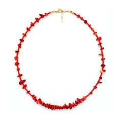 Beautiful red coral pieces attached to a red beaded choker - that add a great splash of color! Each item is handmade and unique, may have slight variations The closure is copper Length of Choker: 16" Adjustable Single Strand Beaded Necklace In Red Coral, Red Beaded Coral Jewelry, Adjustable Red Coral Necklaces, Red Coral Beaded Jewelry, Red Single Strand Crystal Necklace With Round Beads, Red Coral Jewelry With Colorful Beads, Adjustable Red Coral Gemstone Beads Jewelry, Red Crystal Necklace With Single Strand Round Beads, Red Choker Necklace For Festival