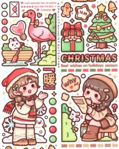 christmas stickers are shown on the side of a sheet of paper with different designs