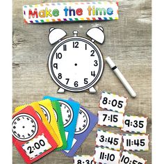 This interactive resource is great to work on telling the time in a fun and engaging way!  Your children will work telling time to the hour, half-hour, quarter past and quarter to. It also includes times like 11:55, 1:35, 2:40 so you can differentiate the activity. Children will have to draw the hands of the clock that matches the time cards. This is a great resource to incorporate into your unit as a guided math centre rotation, review exercise, small group work, morning work, intervention or r Laminated Learning Activities, English Interactive Activities, O Clock Activities, Telling Time Activities For Kindergarten, Time Worksheets Kindergarten, Montessori First Grade, English Activity For Grade 1, Montessori Writing Activities, Clock For Kids Teaching