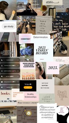 the collage shows many different types of books