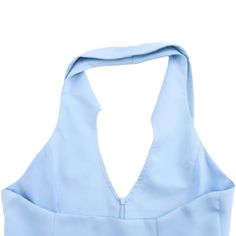 Get ready to turn heads with the Camille Halter Top! This sleeveless top features a stylish halter neck with collar, available in pretty shades of light pink and blue. With a convenient side and front zipper and a slight v-neck, this top exudes a preppy and cute look. Spring V-neck Top With Zipper Closure, Blue V-neck Halter Top For Spring, Spring V-neck Halter Top For Night Out, Chic Blue Triangle Halter Top, Spring V-neck Tops With Zipper Closure, Summer Party Tops With Back Zipper, V-neck Tops With Zipper Closure For Spring, Summer Night Out Tops With Back Zipper, Chic Spring Tops With Back Zipper