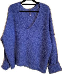 Cozy Soft Knit Purple Top, Blue V-neck Top, Trendy Purple V-neck Sweater, Blue Knitted V-neck Sweater, Blue One Size V-neck Top, Oversized Purple V-neck Sweater, Blue V-neck Top One Size, Periwinkle Color, Free People Sweaters