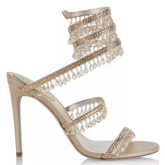 Rene Caovilla- Chandelier Embellished Leather Wrap Sandals Rene Caovilla's Sandals Are Decorated With Gleaming Crystals And Chandelier Embellished Straps That Elegantly Wrap Around The Leg. Made In Italy, This Statement Pair Is Crafted Of Smooth Satin. Viscose/Silk Upper Round Open Toe Wraparound Strap Leather Sole Made In Italy Size Stiletto Heel, 4" (105mm) Worn Twice Open To Offers Wrap Sandals, Rene Caovilla, Leather Wraps, Women's Shoes Sandals, Open Toe, Stiletto Heels, Shoes Sandals, Leather Straps, Sandals