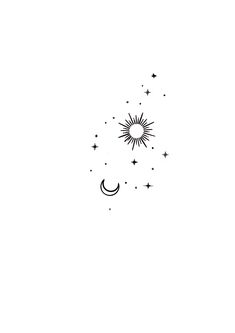 a black and white drawing of the moon and stars