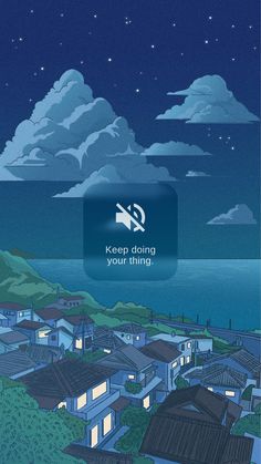 an image of a night sky with clouds and houses