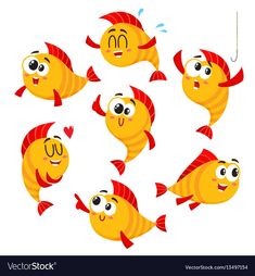 cartoon fish with different expressions and emotions