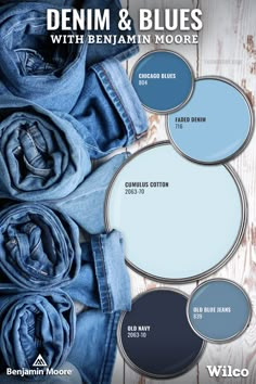 denim and blues with benamin moore color swatches on top of each other