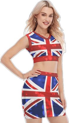 Cute Fitted Multicolor Crop Top, Fitted Multicolor Two-piece Set, England Flag, Uk Flag, British Flag, Union Jack, Flag, Womens Dresses, Dresses