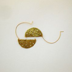 HALF SUNRISE Handmade earring metalwork by havanaflamingo Delicate Gold Brass Hoop Earrings, Delicate Gold Hoop Earrings In Brass, Dainty Hand Forged Brass Earrings, Hammered Brass Earrings For Festival, Hammered Brass Earrings For Festivals, Hammered Brass Festival Earrings, Festival Hammered Brass Earrings, Dainty Hammered Brass Earrings, Brass Hoop Earrings With Hammered Detail As Gift