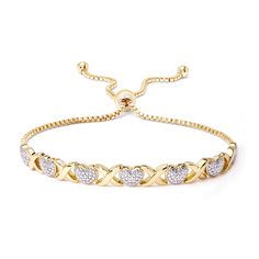 Gold Plated Diamond Accent X & Heart Adjustable Bracelet Heart Diamond, Buy Gold, Beautiful Heart, Rose Gold Diamonds, Love Symbols, Heart Bracelet, Diamond Heart, Adjustable Bracelet, Gold Plating