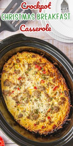 the crockpot christmas breakfast casserole is ready to be eaten