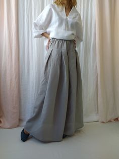 "Maxi linen skirt with pockets is perfect choice when you need casual, comfortable and stylish outfit combination. High waist linen skirt is clothing piece that can be easily paired with any top and creates a charming feminine look. Before placing an order, check the approximate measurements given below. If you are unsure about your size or would like to adjust the length of the item, you could leave your personal measurements (height, waist and hips) in a personalization box. SIZE and FIT Size Spring Baggy Skirt With Pockets, Baggy Cotton Bohemian Skirt, Bohemian Baggy Cotton Skirt, Chic Relaxed Fit Full Skirt Bottoms, Bohemian Bottoms With Side Pockets For Spring, Spring Bohemian Bottoms With Side Pockets, Chic Non-stretch Maxi Skirt With Pockets, Bohemian Baggy Maxi Skirt For Spring, Spring Skirt Bottoms With Pockets