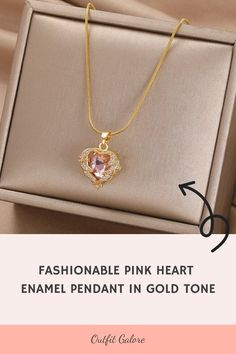 Make a fashion statement with our Fashionable PinkHeart Enamel Pendant in Gold Tone. 🌹 This necklace is perfect for those who love stylish and sentimental pieces. 💕 Add this to your collection by visiting OutfitGalore.com! 🌟 Lot's of colors. Heart Necklace For Her, Heart-shaped Necklace Gift For Her, Elegant Heart Necklace For Mother's Day, Chic Heart Pendant Necklace For Valentine's Day, Heart Necklaces For Mother's Day, Chic Jewelry For Valentine's Day Anniversary, Feminine Heart-shaped Necklace For Anniversary, Chic Jewelry For Anniversary On Valentine's Day, Feminine Heart-shaped Anniversary Necklaces