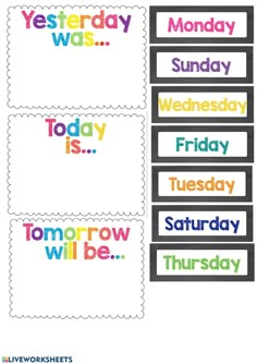 the days of the week are shown in rainbow colors