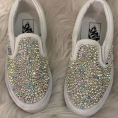 Vans Custom Can Do Any Size Any Kind Rhinestone Vans Shoes, Bling Slip On Vans, Brides Wedding Shoes, White Slip-on Sneakers For Party, White Slip-on Party Sneakers, Bedazzled Vans, Custom White Vans, Bridal Vans, Vans Old Skool Hi