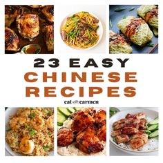 the cover of 23 easy chinese recipes with pictures of different foods and vegetables in them