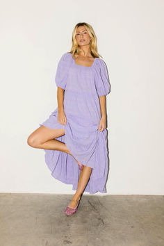 our bestselling daymaker dress is flowy, flirty, + full of styling possibilities // the perfect violet purple maxi dress, it has a relaxed silhouette + features puff sleeves + a stretchy scoop neckline. Date Night Dinners, Purple Maxi Dress, Purple Maxi, Wild Grass, Violet Purple, Tier Skirt, Spandex Fabric, Scoop Neckline, Puff Sleeves