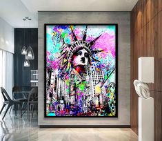 the statue of liberty in new york city is featured on this modern wall art piece