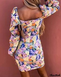 Olivia Mark - Floral print dress with puffy lantern sleeves Size 10 Models, Chic Type, Party Dress Long Sleeve, Estilo Chic, Party Dress Short, Sleeveless Rompers, Lantern Sleeve, Prom Party Dresses, Floral Mini Dress