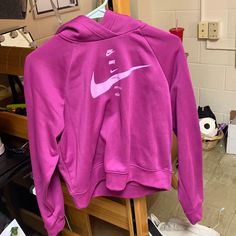 Magenta Nike Hoodie! Basically Brand New! Nike Athleisure Sweatshirt For Spring, Nike Long Sleeve Sweatshirt With Drawstring Hood, Casual Pink Hoodie With Ribbed Cuffs, Casual Pink Winter Tops, Nike Sporty Hoodie For Spring, Nike Winter Hooded Hoodie, Nike Sporty Spring Hoodie, Nike Athleisure Hoodie For Fall, Spring Athleisure Hoodie