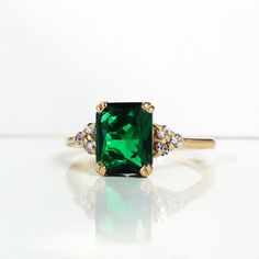 Emerald Ring May Birthstone Gold Ring Gemstone Band Statement Ring Engagement Ring Rectangle Ring Cocktail Ring Prong Ring - Etsy Emerald Cut Gemstone Jewelry For May Birthstone, May Birthstone Jewelry With Emerald Cut Gemstone Accents, Formal Radiant Cut Ring With May Birthstone, Formal Radiant Cut May Birthstone Ring, Fine Jewelry Emerald Ring With Gemstone Accents, Luxury Rings With Prong Setting And Rectangular Stone, Fine Jewelry Radiant Cut Gemstone Ring, Anniversary Jewelry With Rectangular May Birthstone, Radiant Cut Gemstone Fine Jewelry Ring